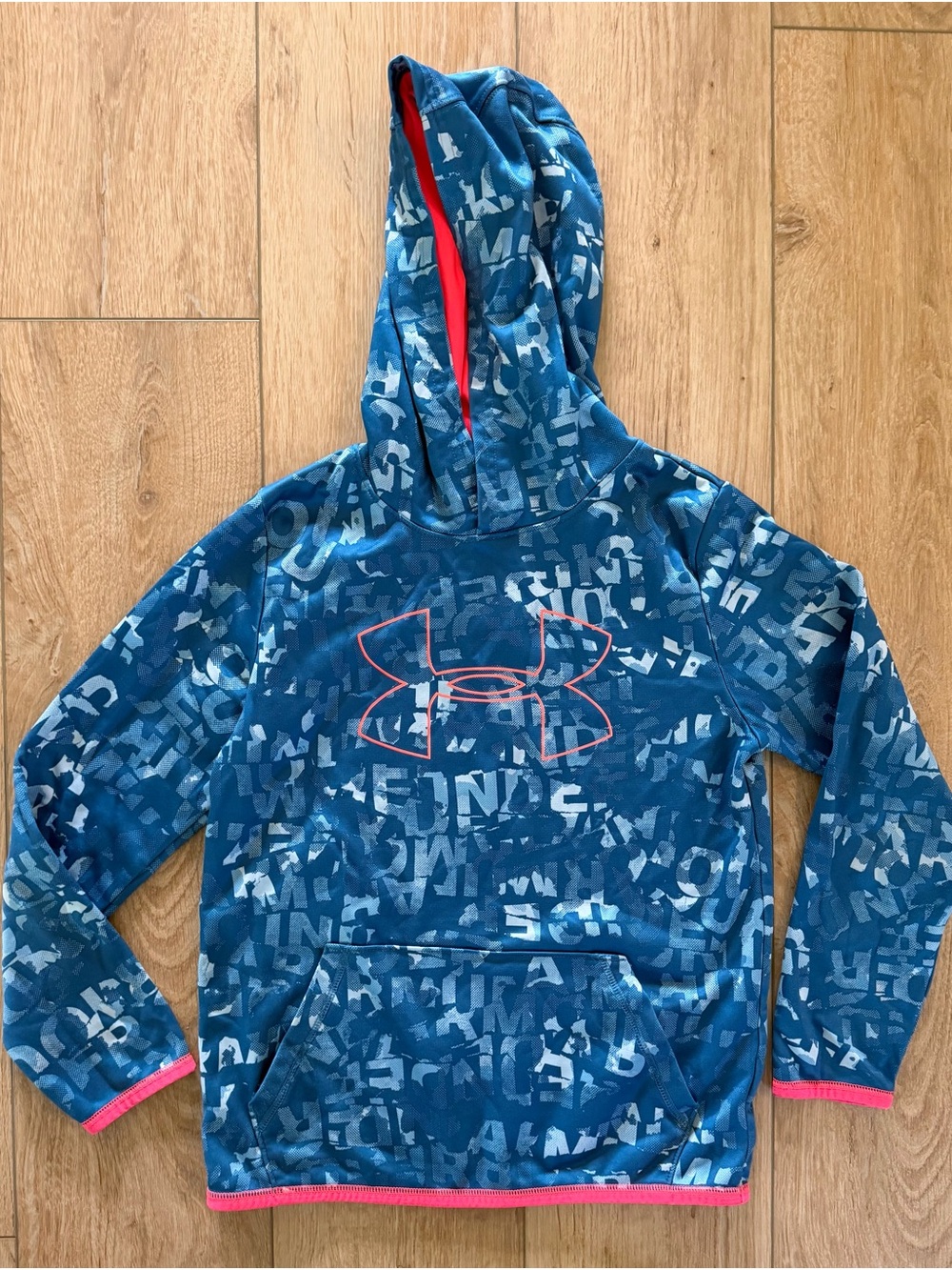 Under Armour Blue Graphic Kids Hoodie with Pink Trim
